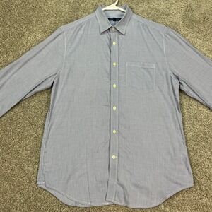 Banana Republic Mens M Shirt Blue Micro Check Flip Cuff Soft‎ Wash Tailored Fit